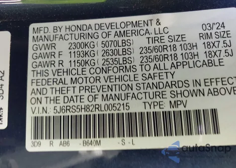 2024 Honda Cr-V Hybrid Sport-L из США, поврежденный, VIN 5J6RS5H82RL005215